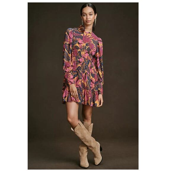 Farm Rio Fruit Dream Long-Sleeve Mini Dress Size Medium - Picture 2 of 16